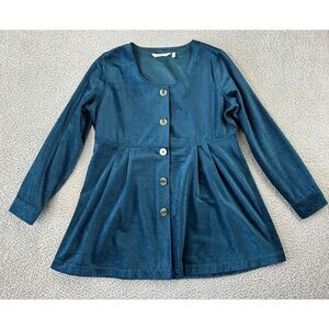 Soft Surroundings Fiona Shirt Womens Large Peacock Blue Teal Oversized‎ Button